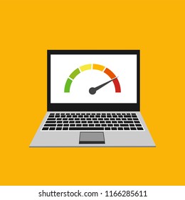 High speed performances computer online, Laptop with speed test on the screen. Vector illustration.