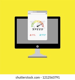 High speed performances computer online, Laptop with speed test on the screen. Vector illustration.