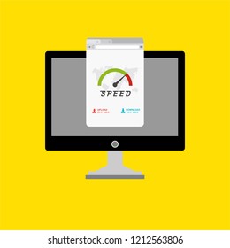 High speed performances computer online, Laptop with speed test on the screen. Vector illustration.