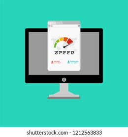 High speed performances computer online, Laptop with speed test on the screen. Vector illustration.