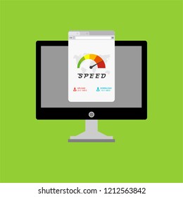 High speed performances computer online, Laptop with speed test on the screen. Vector illustration.