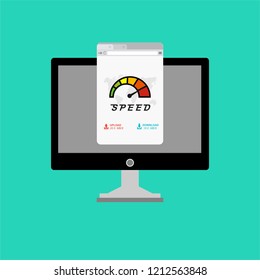 High speed performances computer online, Laptop with speed test on the screen. Vector illustration.