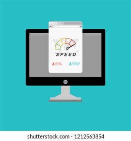 High speed performances computer online, Laptop with speed test on the screen. Vector illustration.