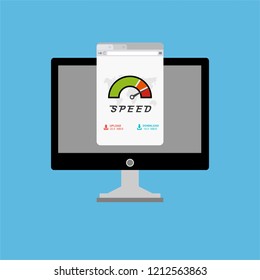 High speed performances computer online, Laptop with speed test on the screen. Vector illustration.