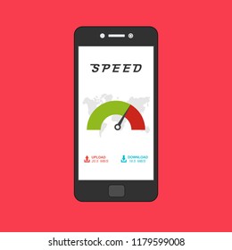 High speed performances smartphone online, Smartphone with speed test on the screen. Vector illustration.