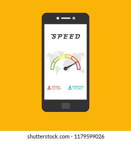 High speed performances smartphone online, Smartphone with speed test on the screen. Vector illustration.