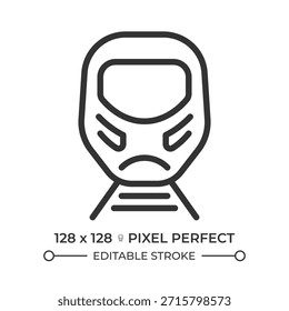 High speed rail pixel perfect line icon. Maglev train. Modern railroad vehicle. Public transportation comfort. Isolated vector illustration. Outline symbol. Simple linear drawing. Editable stroke