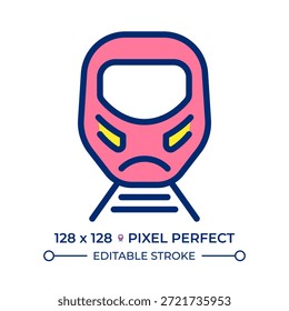 Icono de color de línea perfecta de píxeles de riel de alta velocidad. Tren Maglev. Vehículo ferroviario moderno. Comodidad del transporte público. Ilustración vectorial aislada. Diseño de símbolo colorido plano. Trazo editable