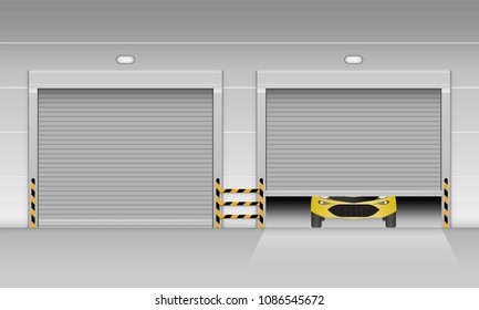 High Speed Rolling Door With Garage, Shutter Door, Vector, Illustration.