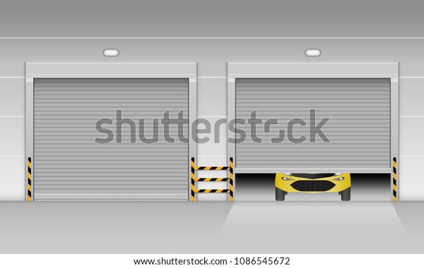 High speed rolling door with garage,\
Shutter door, Vector,\
Illustration.