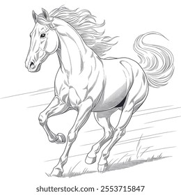 High speed running a horse coloring page