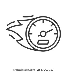 High speed speedometer icon in line design. High, speed, speedometer, velocity, gauge, measurement, fast on white background vector. High speed speedometer editable stroke icon