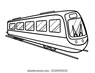 High speed train in black and white isolated element. Fast transport and railway in outline. Vector illustration