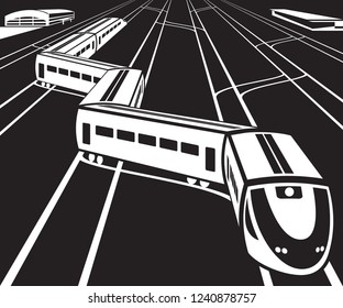 High speed train departs from a railway station - vector illustration