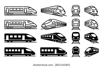 High speed train icon set line and glyph style vector. Fast railway transport, bullet train, modern express.