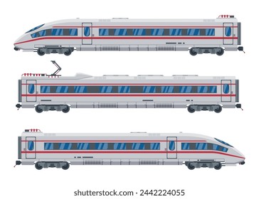 High Speed Train Isolated On White Background. Super Streamlined Train. Passenger Express Railway Locomotive. Railroad Public Transportation. Rapid Transport Concept. Flat Vector Illustration