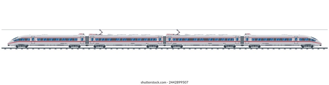 High Speed Train Isolated On White Background. Super Streamlined Train. Passenger Express Railway Locomotive. Railroad Public Transportation. Rapid Transport Concept. Flat Vector Illustration