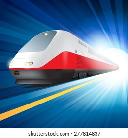 High speed train passing station with motion blur. Vector illustration