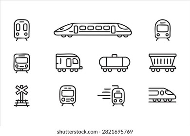 High Speed Train And Railway System Outline Icon Set