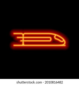 Tren de alta velocidad, transporte ferroviario. Estilo neón naranja sobre fondo negro. Icono lineal claro con trazo editable