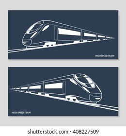 High speed train. Set of modern speed train silhouettes, outlines, contours. Vector illustration. Isolated on dark background