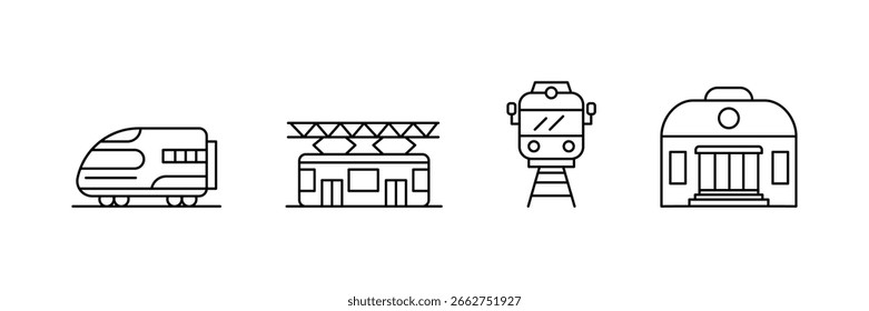 Hochgeschwindigkeits-Bahnhof Symbol, Vektorgrafik mit Frontmotorplattform Gebäude Eisenbahnfahrt Pendelverkehr Umrisszeichen Symbol Design.