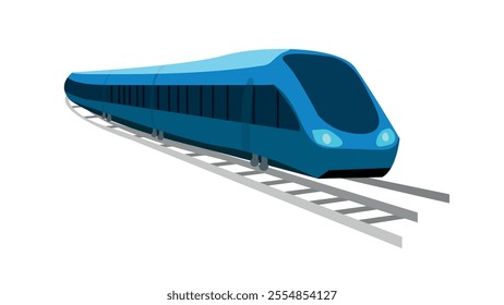 high speed train vector illustration. Blue High speed locomotive on railroad track .High Speed Train, Metro Vector, Railway