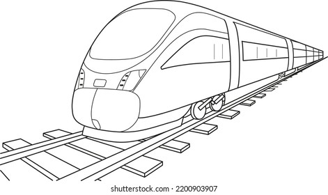  Vector de tren de alta velocidad en movimiento. Fondo blanco. Niños Colorando Páginas De Libros. Ilustración esquemática.