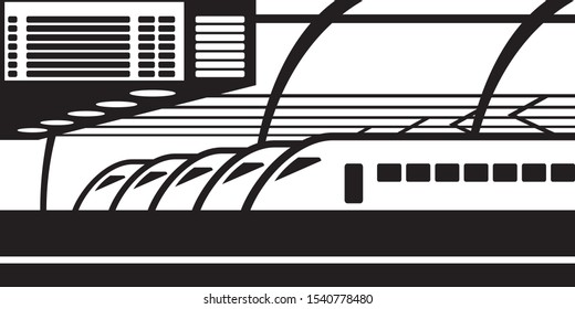 High speed trains on platform at railway station - vector illustration