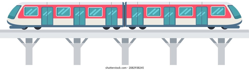 High speed transport leaving tunnel to metro. Public transport, train for transporting metro passengers. Train of subway with automatic doors. Modern tramway at underground station platform