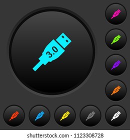 High speed USB dark push buttons with vivid color icons on dark grey background