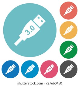 High speed USB flat white icons on round color backgrounds