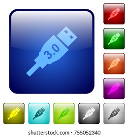 High speed USB icons in rounded square color glossy button set