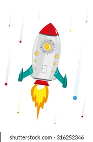 High Speed Voyage Of A Rocket Ship With A Gear Window. Editable Clip Art.