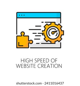 Alta velocidad de creación de sitios web. CMS. Icono del sistema de gestión de contenidos, creación de blogs web, información de internet o automatización de tráfico o tecnología de administración símbolo de vector lineal o pictograma