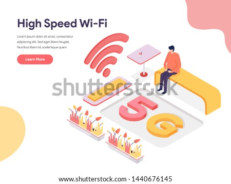 High Speed Wi-fi Illustration Concept. Isometric design concept of web page design for website and mobile website.Vector illustration