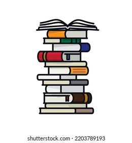 High stack of books filled outline style vector illustration isolated on white for Read A Book Day on September 6.