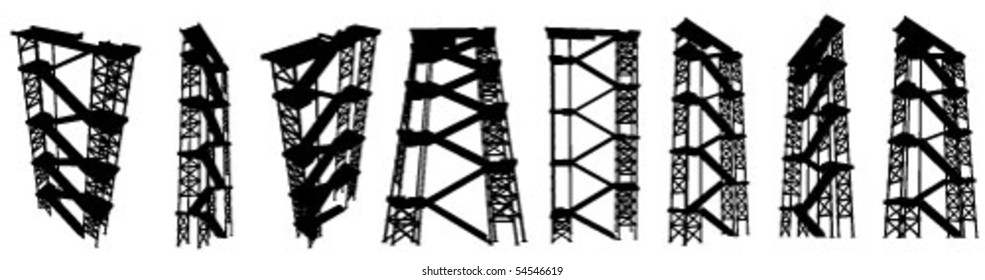 High staircase structure vector silhouette set, black and white