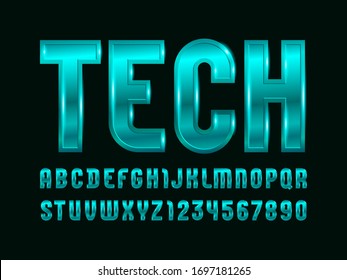 High steel font of emerald style, trendy glossy alphabet, trendy Latin letters from A to Z and Arab numbers from 0 to 9 for you designs, vector illustration 10EPS