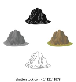 High steep mountain with grass the dark colors with sharp spikes.Different mountains single icon in cartoon,black style vector symbol stock illustration.