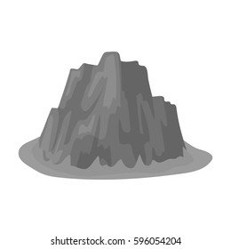 High steep mountain with grass the dark colors with sharp spikes.Different mountains single icon in monochrome style vector symbol stock illustration.