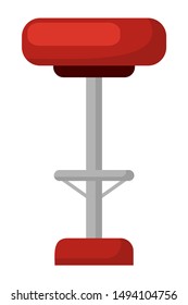 High stool with red cloth, isolated icon of chair with metal stand. Classic design of nightlife establishments, pub or bar barstool furniture. Vector illustration in flat cartoon style