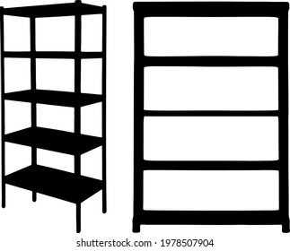 High storage racks in 5 tiers in a set.