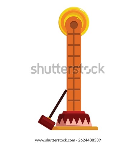 High striker attraction with mallet is measuring strength at amusement park or funfair