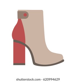 High Sturdy Heel Red And Grey Female Boot, Isolated Footwear Flat Icon, Shoes Store Assortment Item