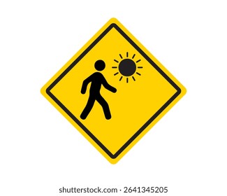 High sun alert sign vector. Alert, warning, sun, caution, hot, vector, danger, sign, icon. Can use for infographic, banner, poster, web design. Vector Isolated on white background.