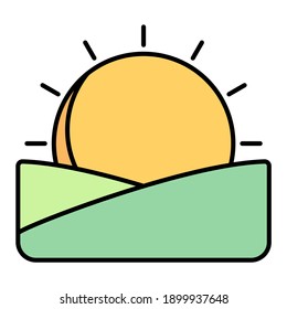 high sunrise and sunset in hill using soft color and filled line style