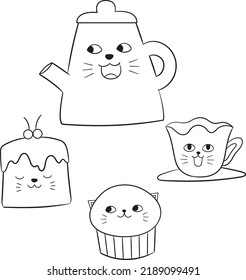 High Tea Cats Cuadros Line Art