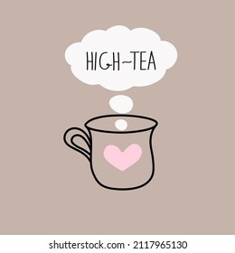 High tea icon , cute teacup doodle sketch hand drawn vector design.