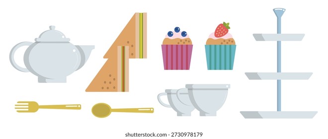 conjunto de vetor de sanduíche de muffins de chá alto 